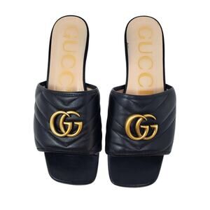 Gucci Marmont Double G Flat Sandals Quilted Black Leather 646169 Size 36.5
